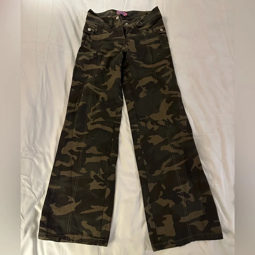 Green and Brown Flare Wide Leg Jeans - Picture 1 of 8